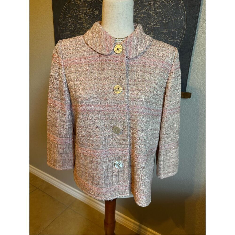 NWOT St John Peter Pan Collar Pink Tweed Evening Jacket Women Size 6